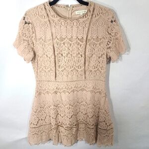 Moon River Women's Tan Cocktail‎ Dress with Slip Lace Cotton Nylon